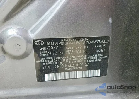 2012 Hyundai Elantra Gls z USA, uszkodzony, nr VIN 5NPDH4AE2CH109157